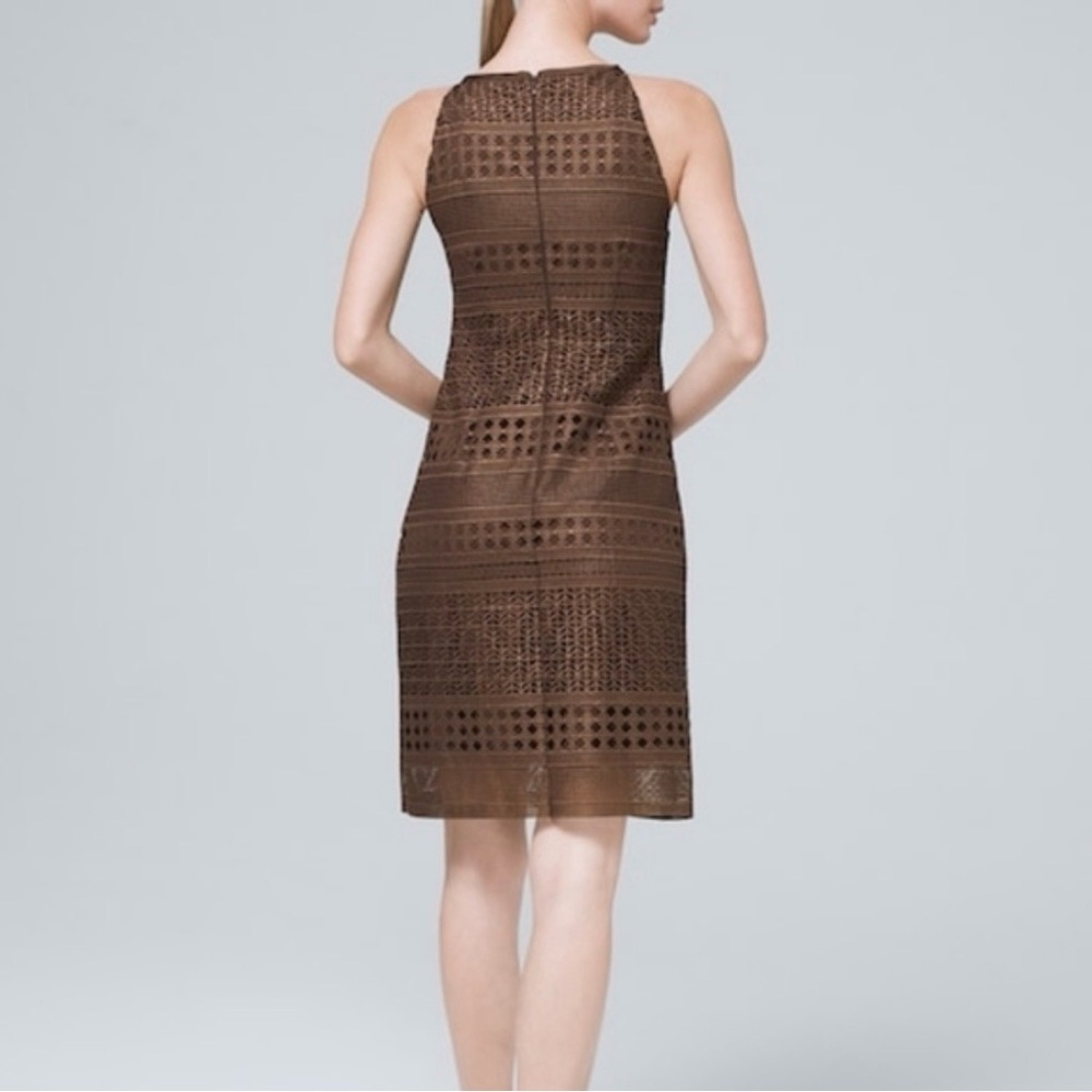 White House Black Market Size 0 Brown Metallic Lace Halter Dress Sheath Cocktail - Picture 2 of 8